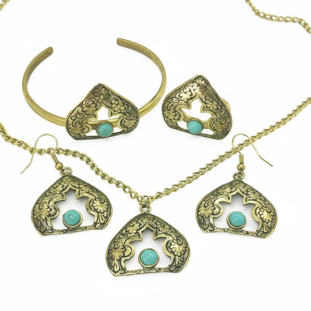 Persian Dome Turquoise Brass Jewelry Set