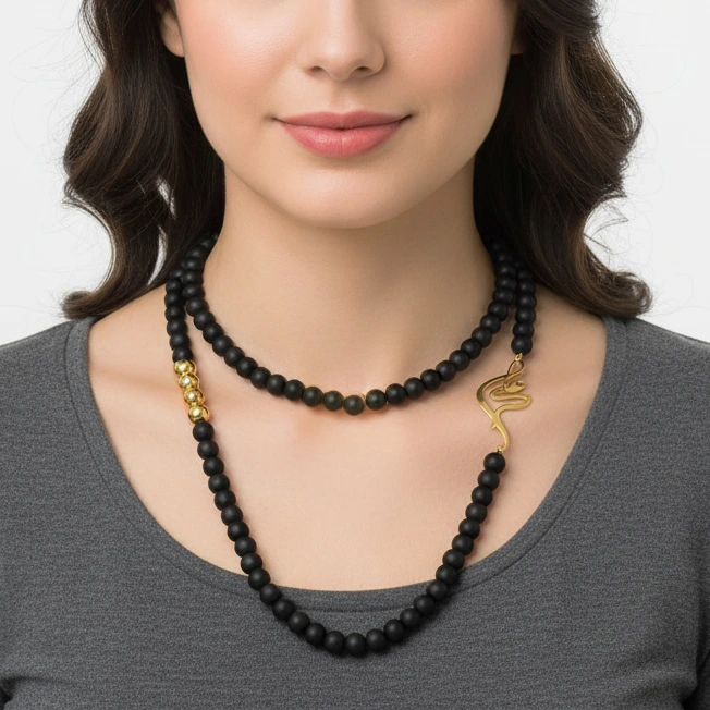 18k Gold Custom Persian Name Onyx Stone Necklace