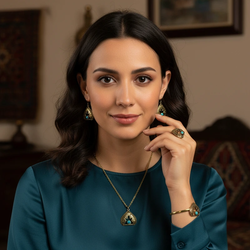 Persian Dome Turquoise Brass Jewelry Set
