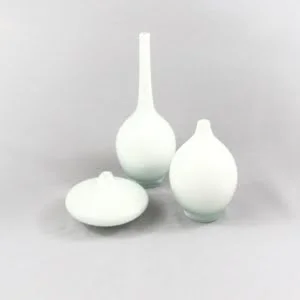 Set of Three White Glass Vases