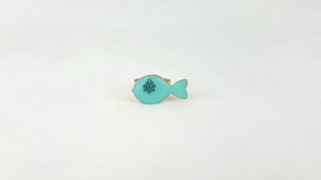 BLUE FISH BRASS RING