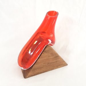 red glass and wood vase - persis collection
