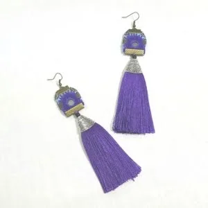 Handmade Tassel Earrings, Purple Baluchi Embroidery