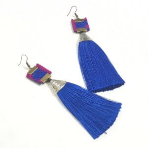 blue persian tassel earrings-Persis Collection