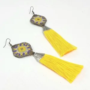 Baluchi Art Tassel Earrings, Yellow