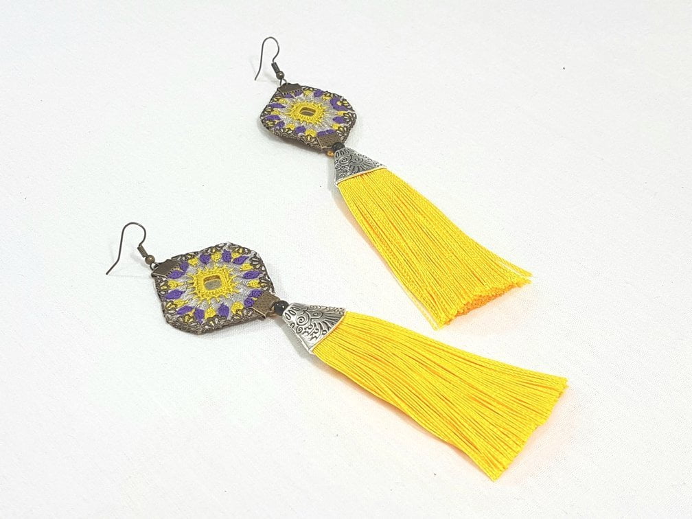 Baluchi Art Tassel Earrings, Yellow