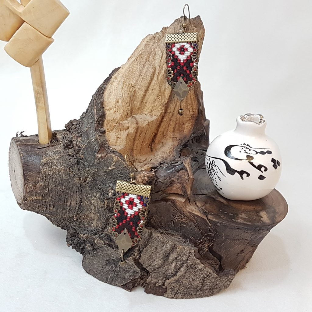 BALUCHI NEEDLEWORK EARRINGS Persian art.