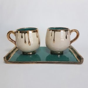 GOLDEN TEARS MUGS SET HANDMADE POTTERY-Persis Collection