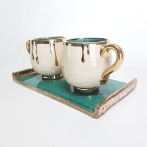 GOLDEN TEARS MUGS SET HANDMADE POTTERY-Persis Collection