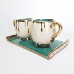 Golden Tears Mugs Set Handmade Pottery