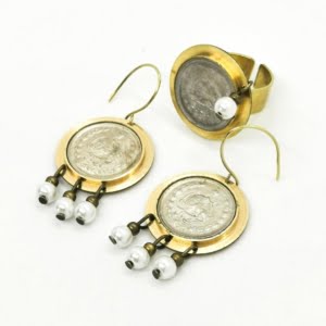 PEARLS PERSIAN COIN COIN RING AND EARRING