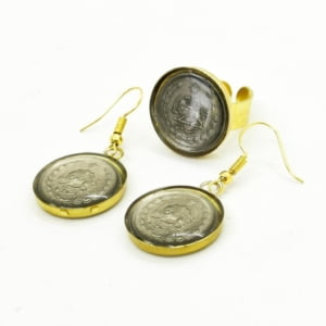 PAHLAVI COIN RING AND EARRING