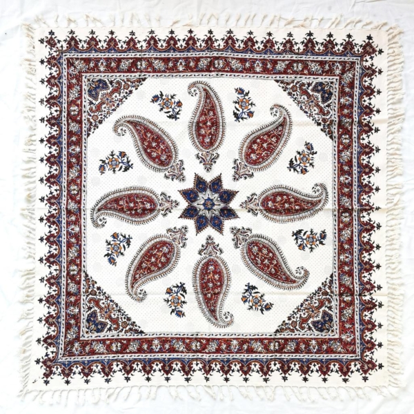 FLORAL SQUARE GHALAMKARI TABLECLOTH 1x1 m