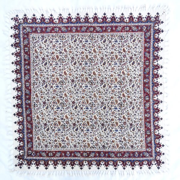 Floral Square Ghalamkari Tablecloth 1 x 1m