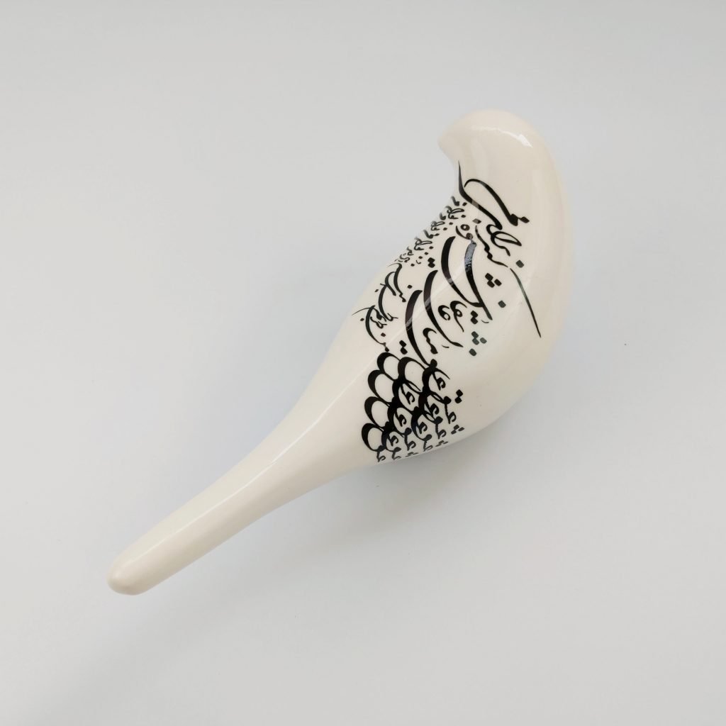 white Persian Ceramic Bird with poem Calligraphy for worldwide sale