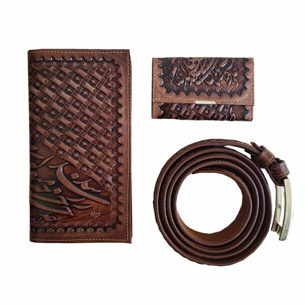 Leather CALLIGRAPHY ART GIFT SET belt wallet mini bag