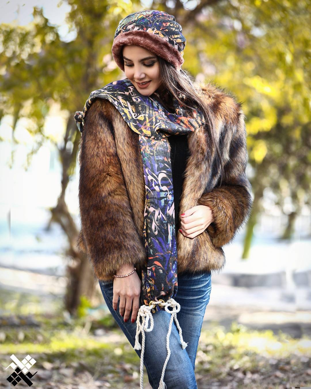 Persian Calligraphy Hat and Scarf Set