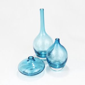 Set of Three Blue Glass Vases