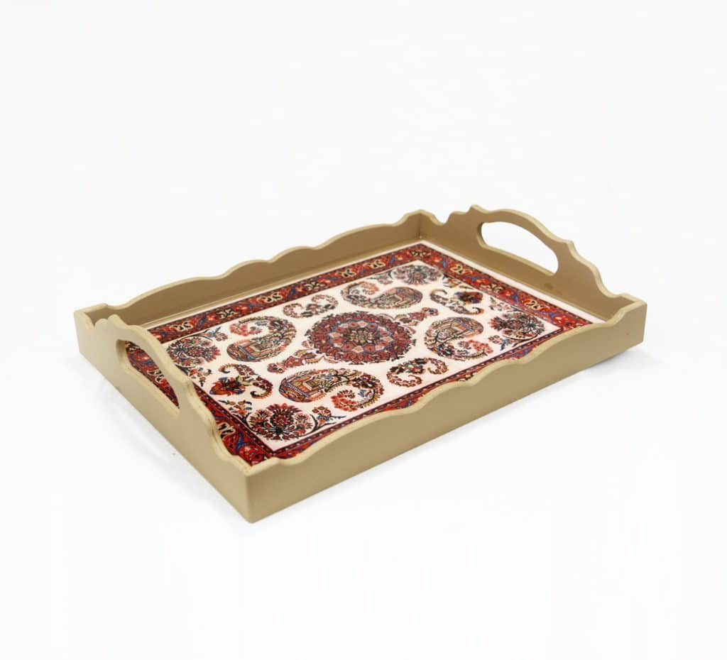 Carpet Pattern White Wooden Tray - Persiscollection