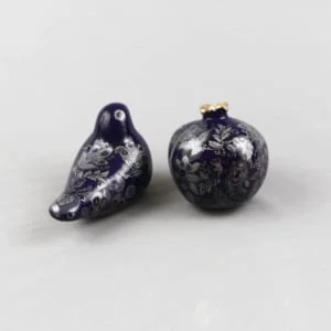 NAVY SILVER PATTERNED POMEGRANATE & BIRD SET