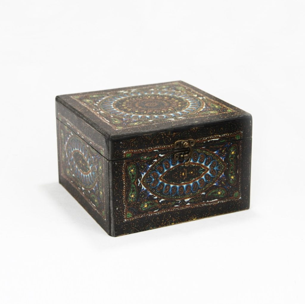 Decorative Storage Box with Floral Mosaic Pattern