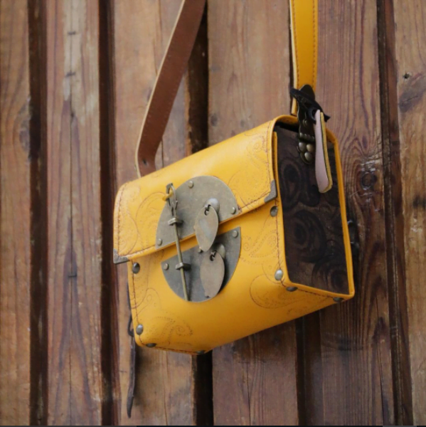 Lock Yellow Leather Quilted Bag