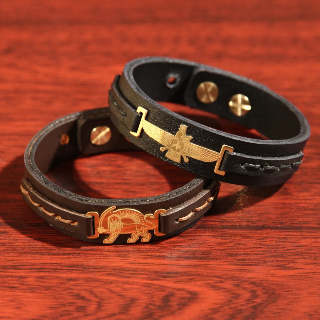 Lion and Sun, Gold Plated Leather Bracelet - Persis Collection