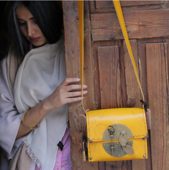 Lock Yellow Leather Quilted Bag