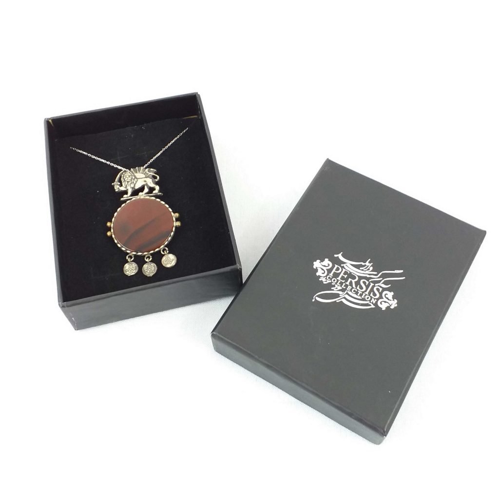 Agate Lion and Sun Necklace Inside the small box