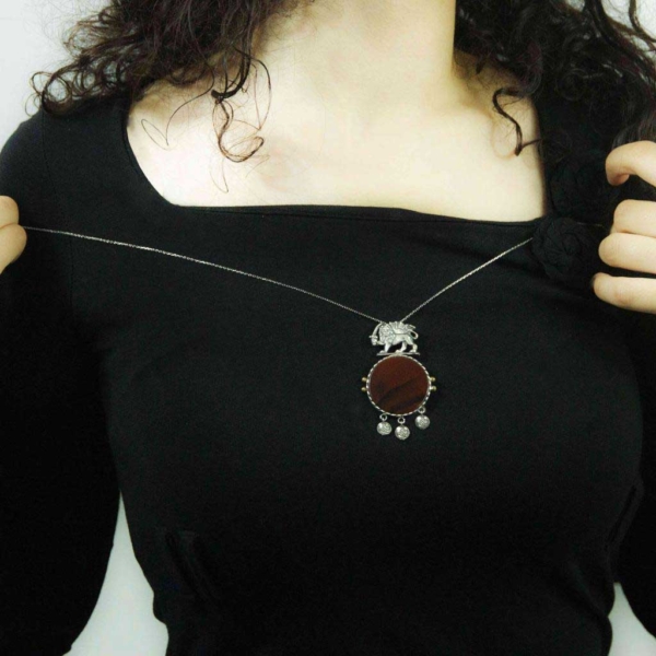 Agate Lion and Sun Necklace
