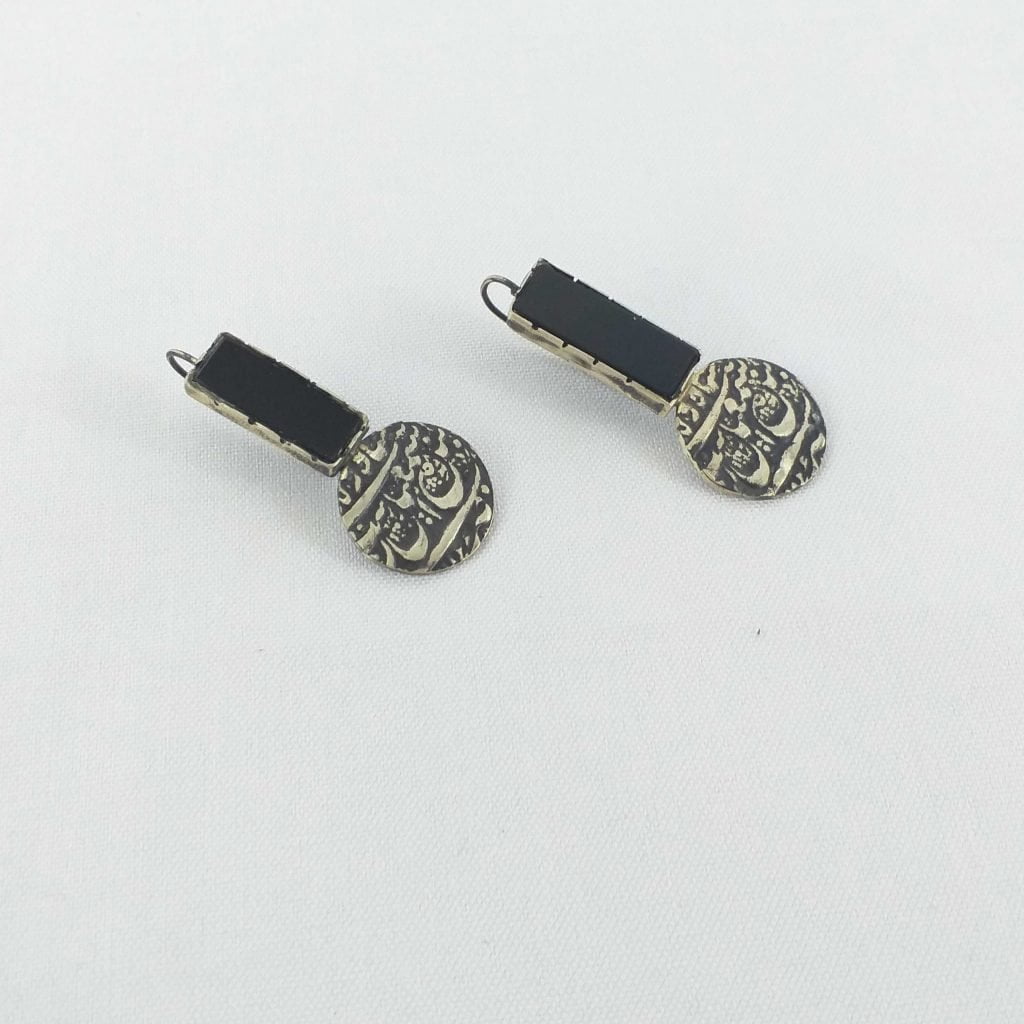 Black Agate Safavid Coin Earrings Fixed Color