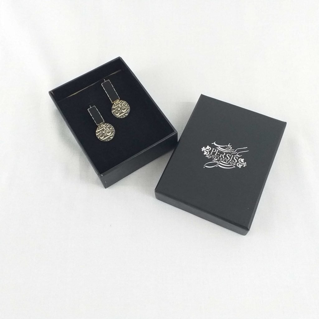 Black Agate Safavid Coin Earrings Inside the box