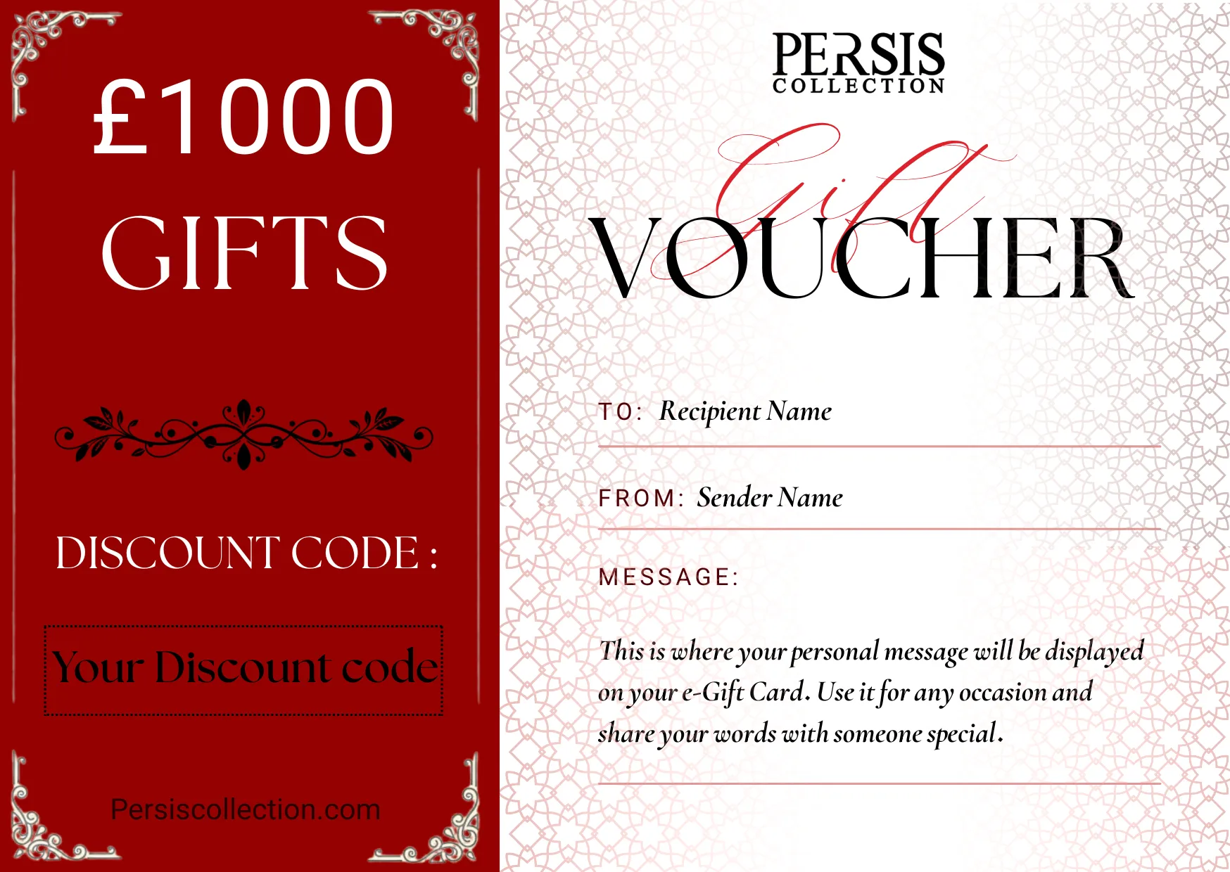 Persian e-gift card with 1000 pounds credit