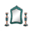 FIROOZEH KOOBI TURQUOISE ON COPPER MIRROR & CANDLESTICKS