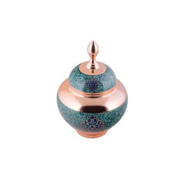 FIROOZEH KOOBI TURQUOISE ON COPPER TORANJ CANDY DISH