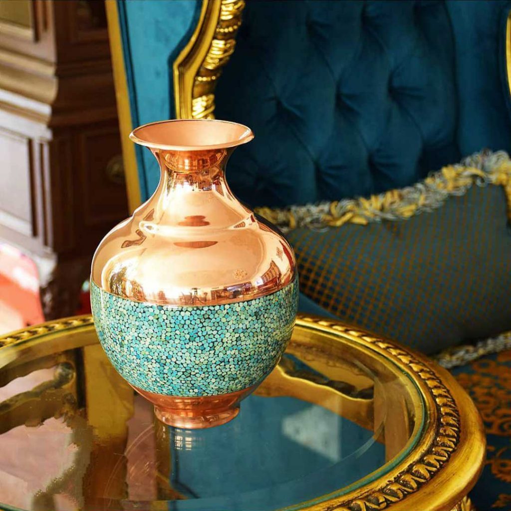 FIROOZEH KOOBI TURQUOISE ON COPPER VASE