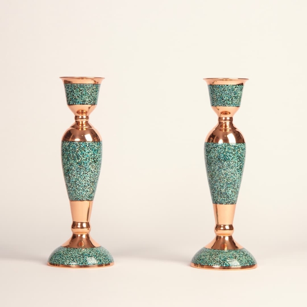 Firoozeh Koobi Turquoise on Copper Mirror and Candlesticks