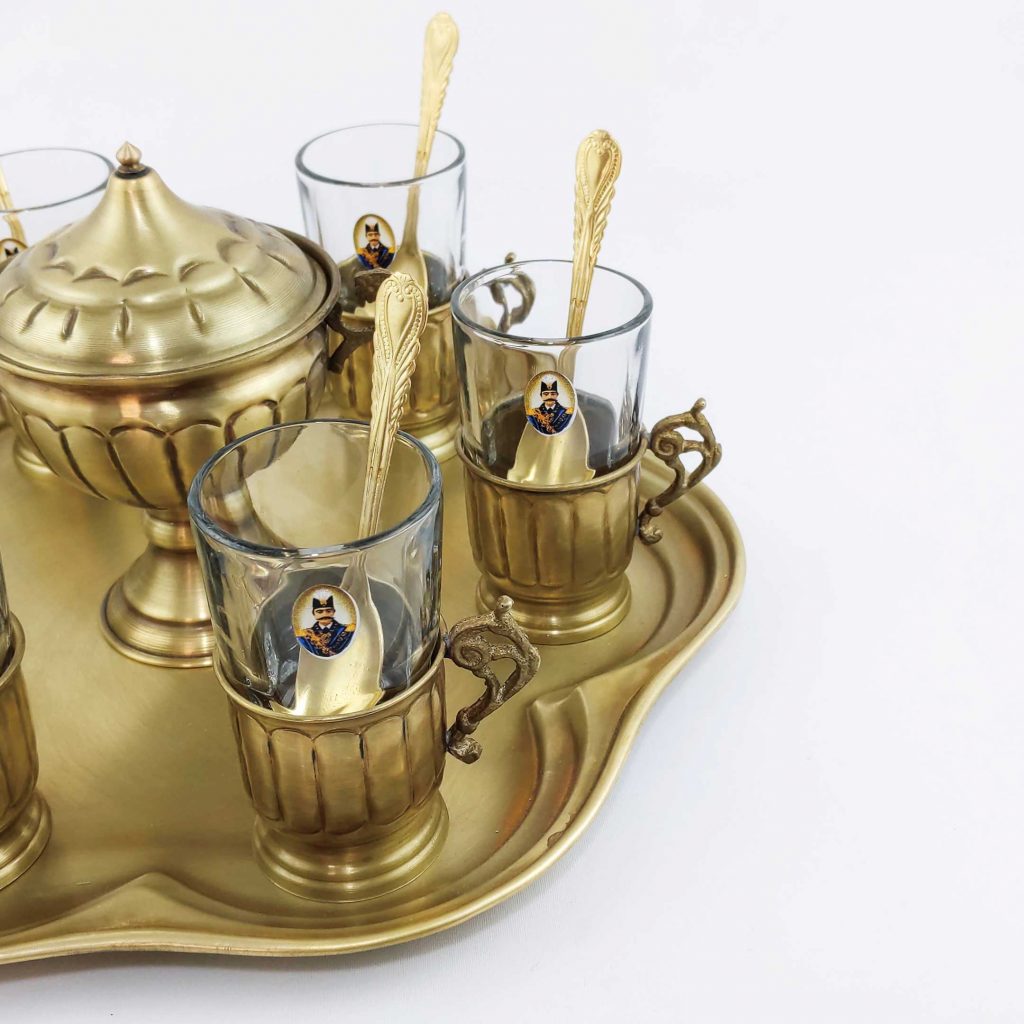GHALAMZANI ON BRASS TEA SET FOR SIX PEOPLE