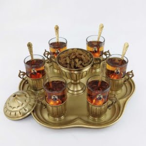 GHALAMZANI ON BRASS TEA SET FOR SIX PEOPLE
