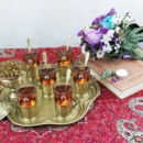 GHALAMZANI ON BRASS TEA SET FOR SIX PEOPLE