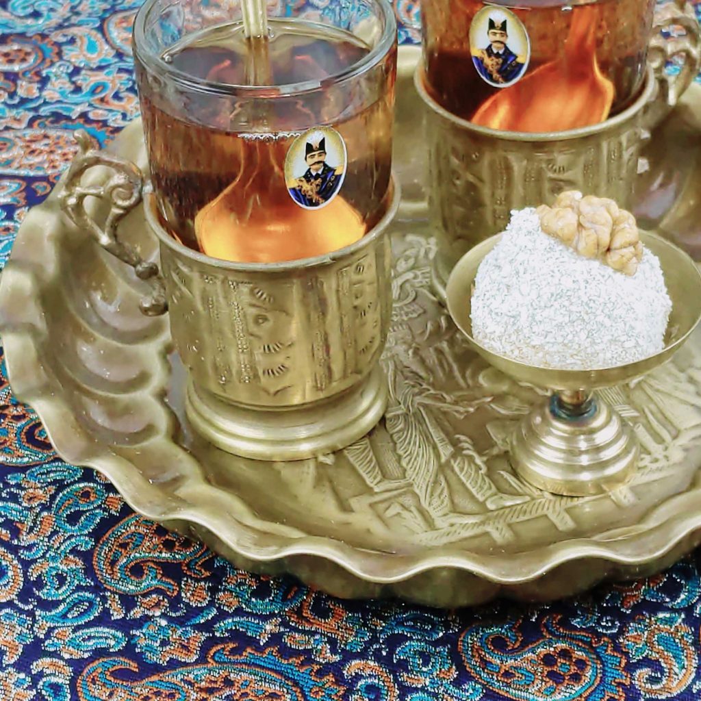 GHALAMZANI ON BRASS TEA SET FOR TWO PEOPLE