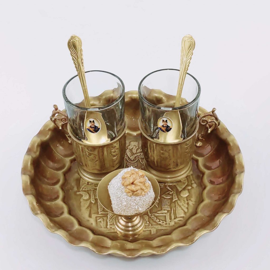 GHALAMZANI ON BRASS TEA SET FOR TWO PEOPLE