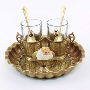 GHALAMZANI ON BRASS TEA SET FOR TWO PEOPLE