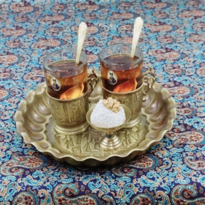 GHALAMZANI ON BRASS TEA SET FOR TWO PEOPLE