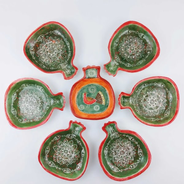 Red and Green Pomegranate Haft Seen Set