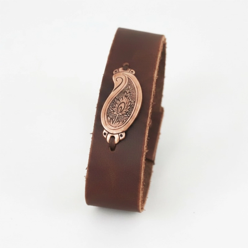 Handmade Paisley and Leather Bracelet
