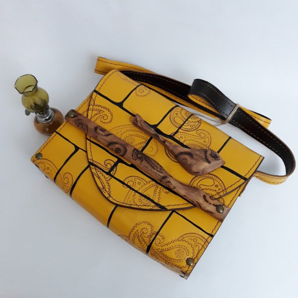 Yellow Leather and Wood Quilted Bag