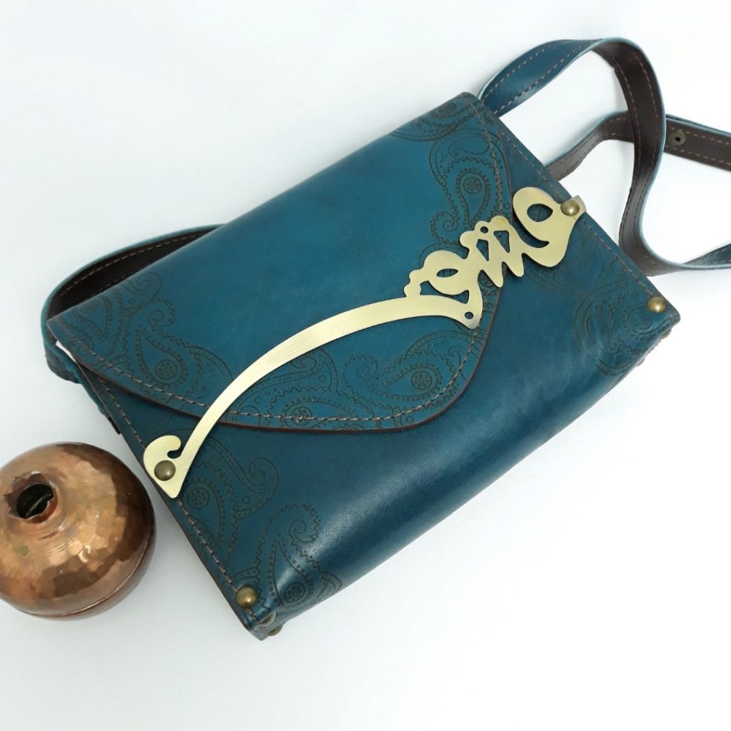 LOVE CALLIGRAPHY BLUE QUILTED BAG-Persis Collection