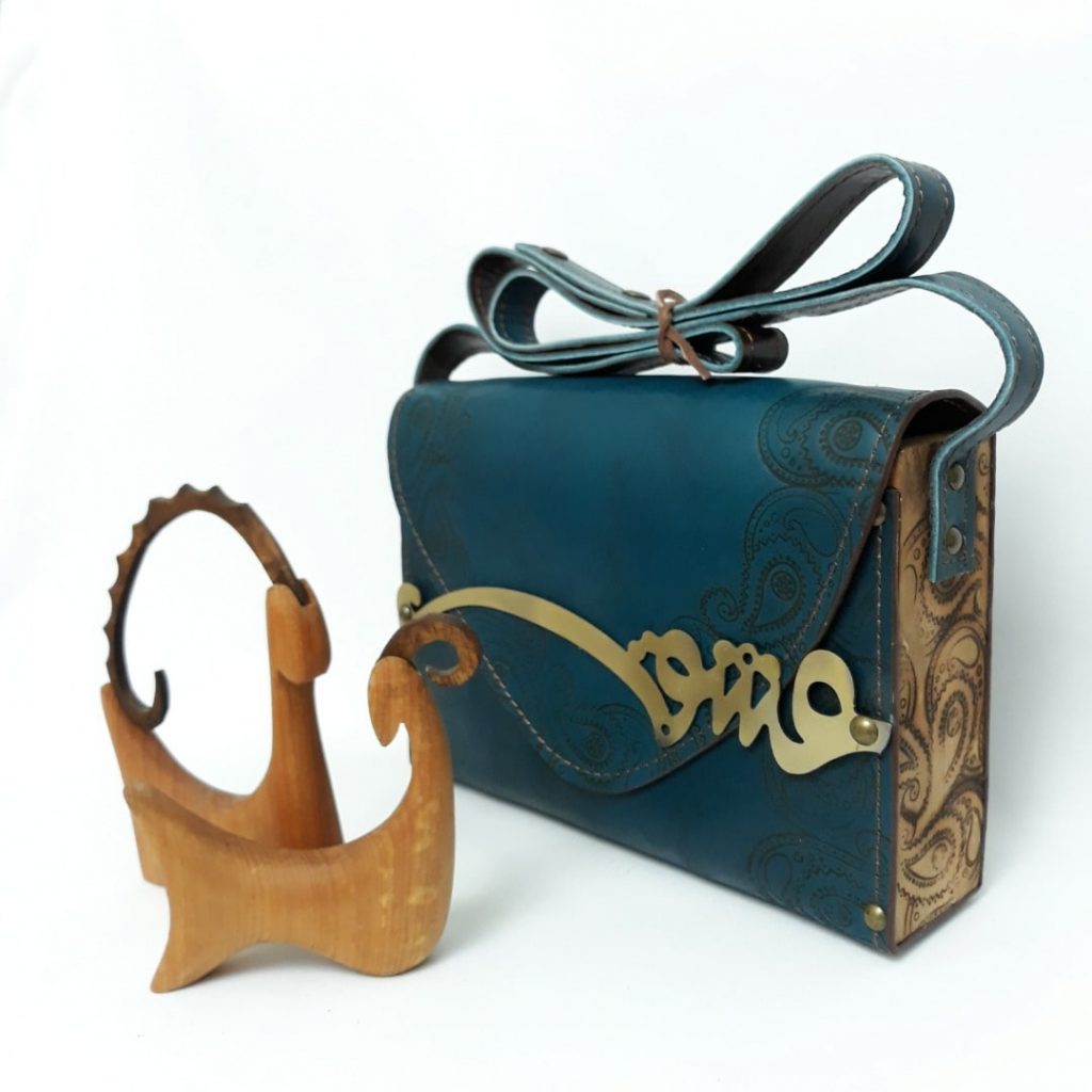 Love Calligraphy Blue Quilted Bag persian art