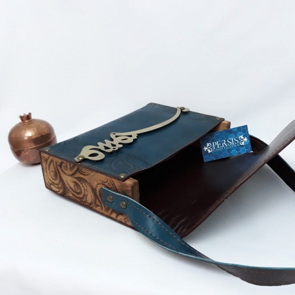 Love Calligraphy Blue Quilted Bag detail